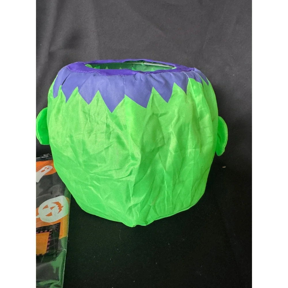 Halloween Frankenstein Pop Up Candy Bucket and 60 Inch Round Vinyl Tablecloth